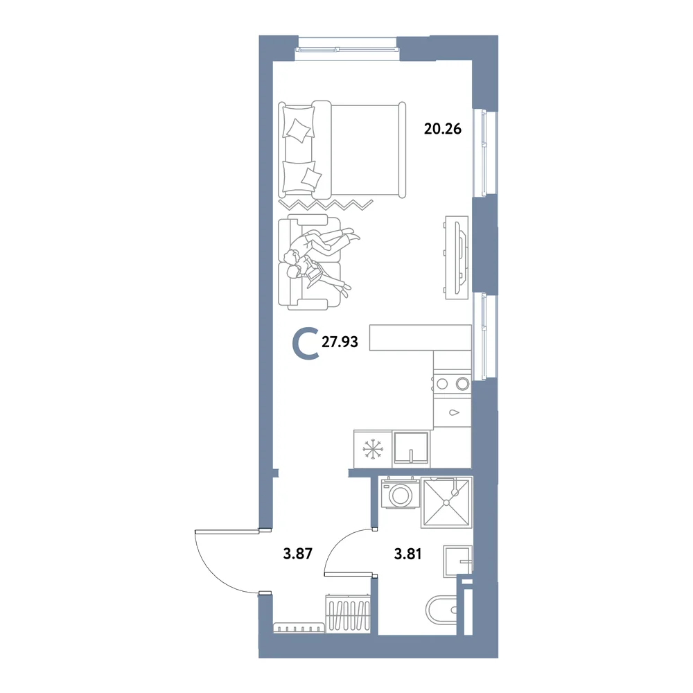 Планировка: Остров-сад Студия 27,93м²