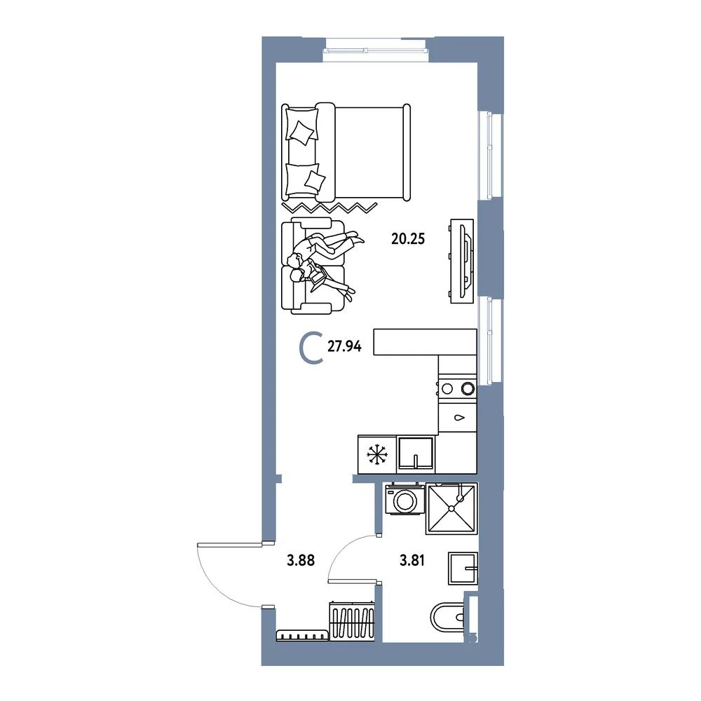 Планировка: Остров-сад Студия 27,94м²