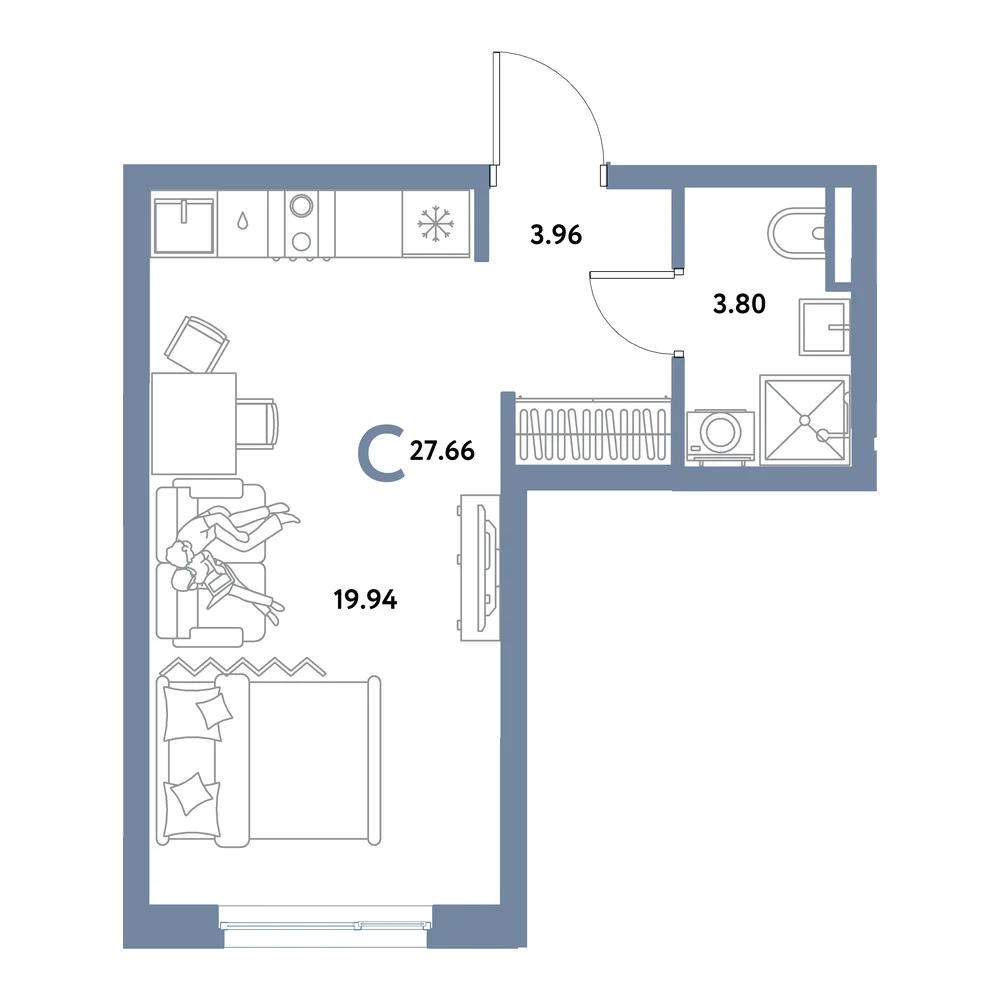 Планировка: Остров-сад Студия 27,66м²