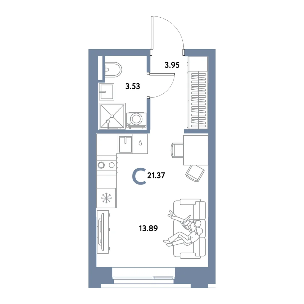 Планировка: Остров-сад Студия 21,37м²