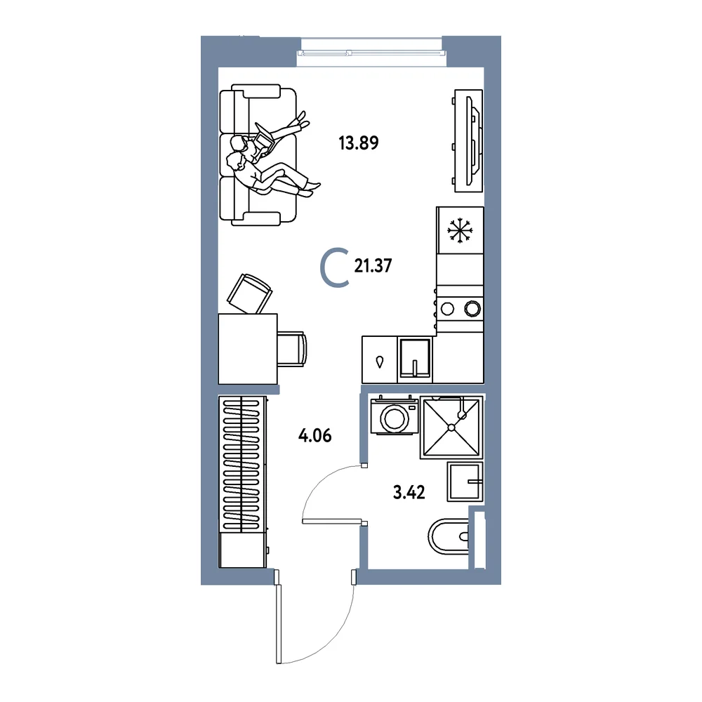 Планировка: Остров-сад Студия 21,37м²