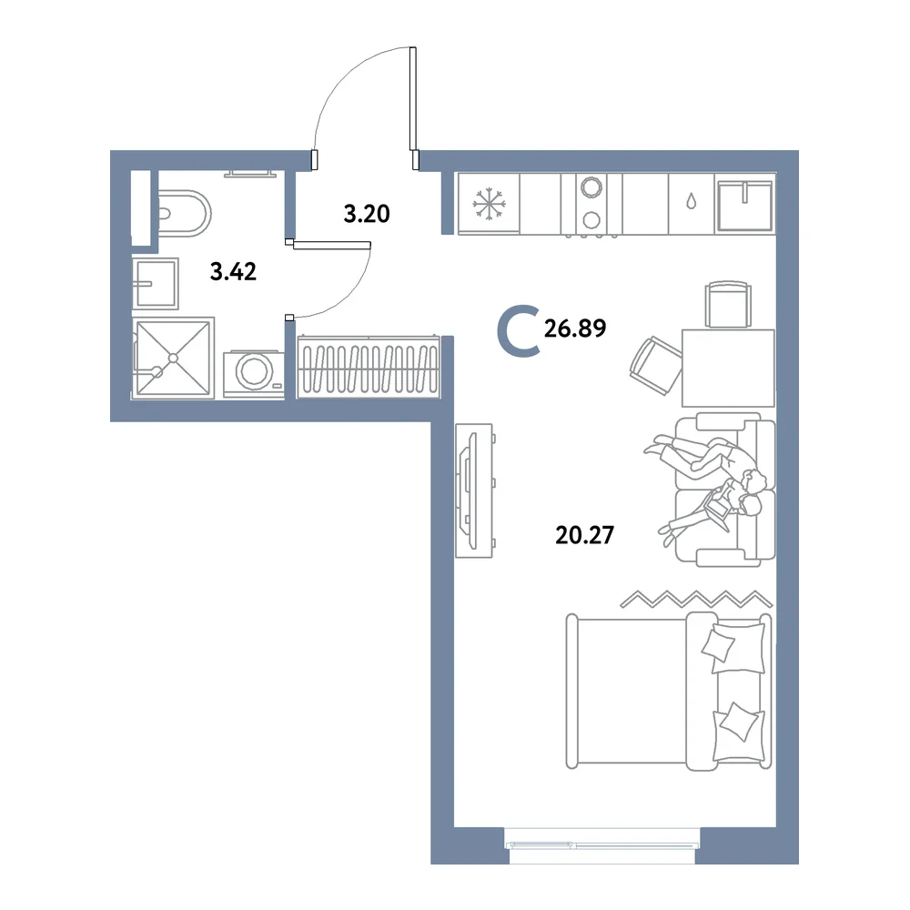 Планировка: Остров-сад Студия 26,89м²