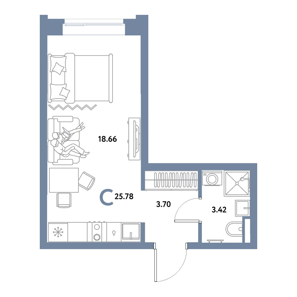 Планировка: Остров-сад Студия 25,78м²