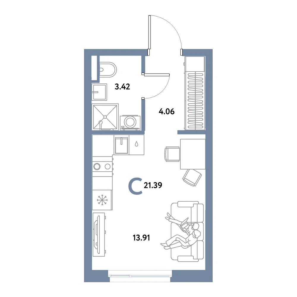 Планировка: Остров-сад Студия 21,39м²