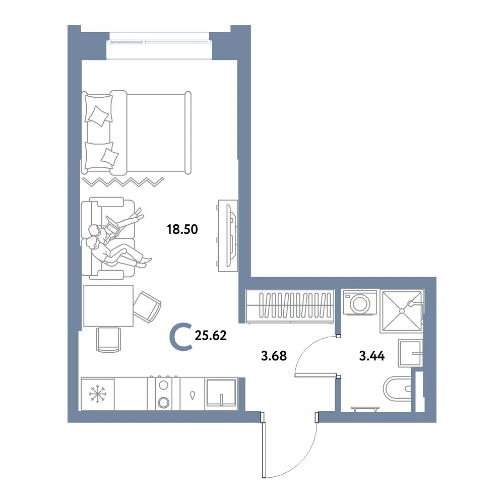 Планировка: Остров-сад Студия 25,62м²