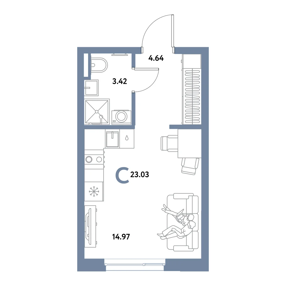 Планировка: Остров-сад Студия 23,03м²