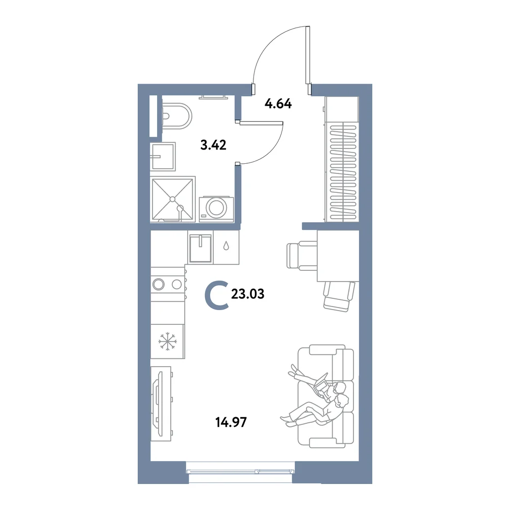 Планировка: Остров-сад Студия 23,03м²