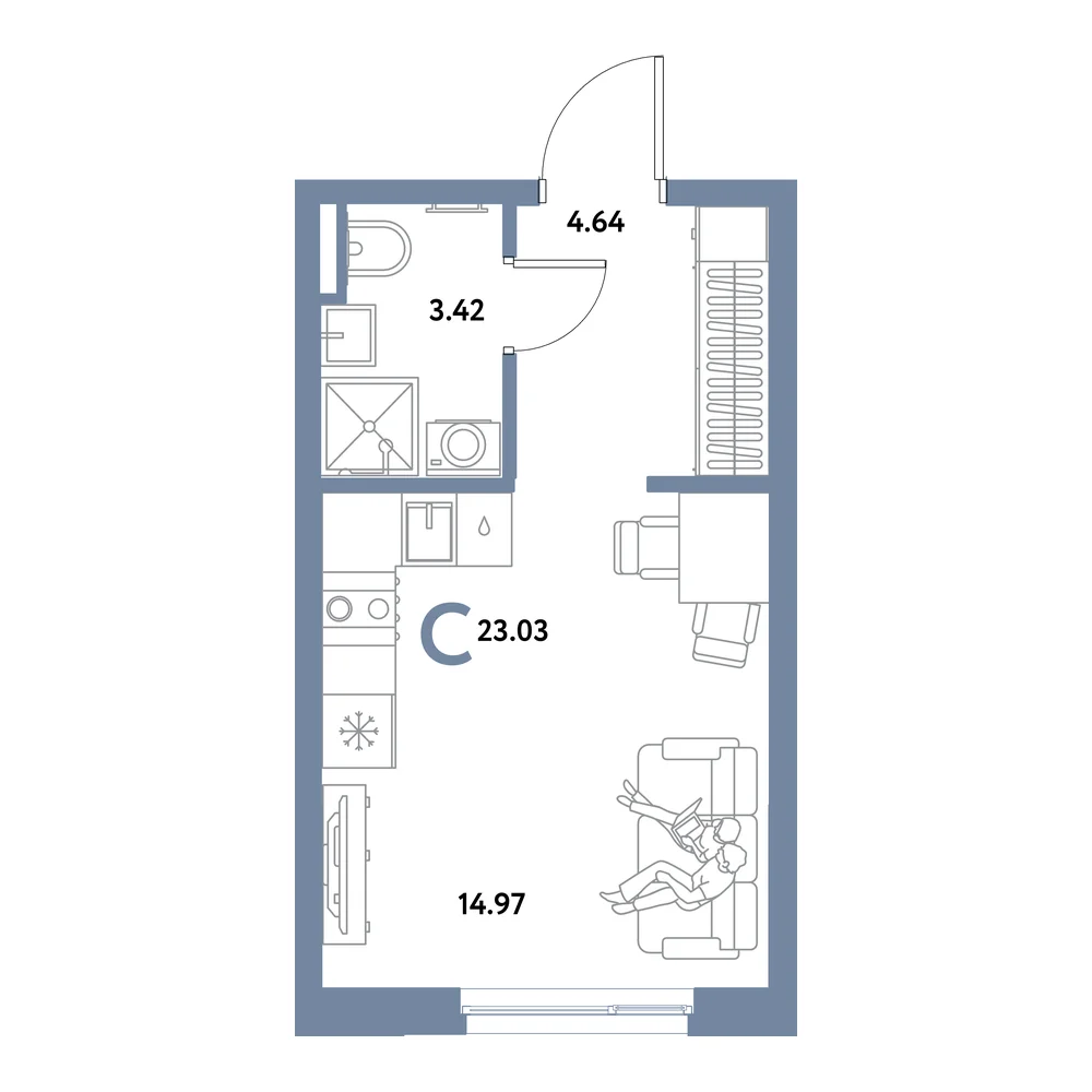 Планировка: Остров-сад Студия 23,03м²