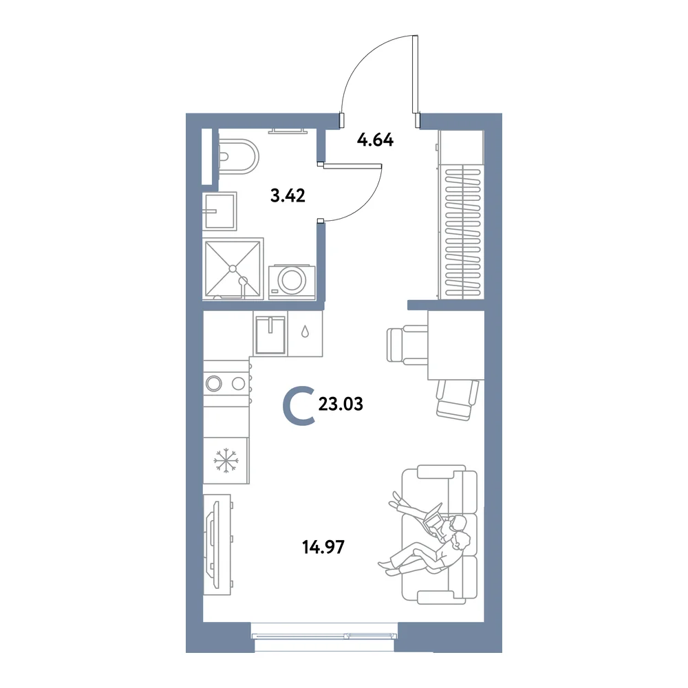 Планировка: Остров-сад Студия 23,03м²