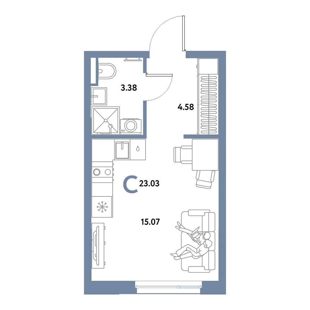 Планировка: Остров-сад Студия 23,03м²