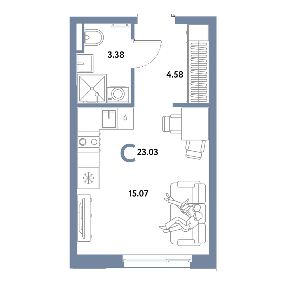 Планировка: Остров-сад Студия 23,03м²