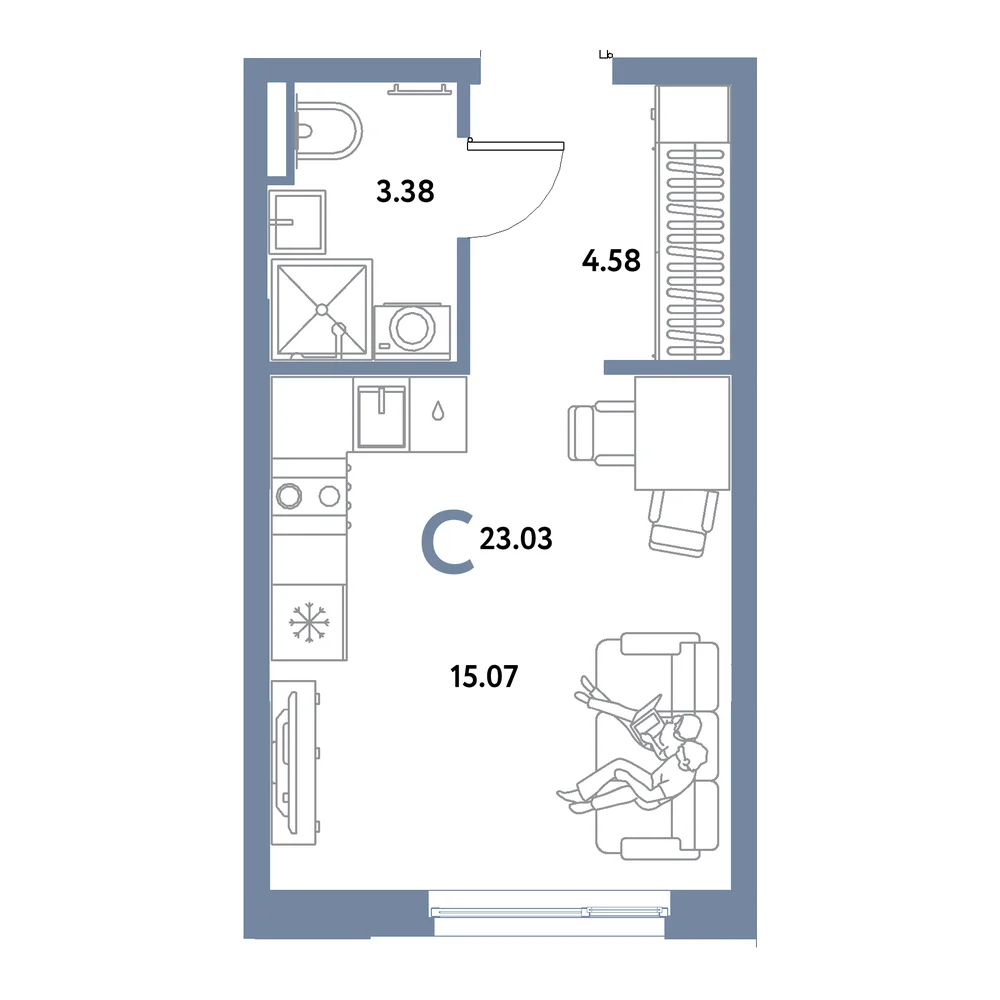 Планировка: Остров-сад Студия 23,03м²