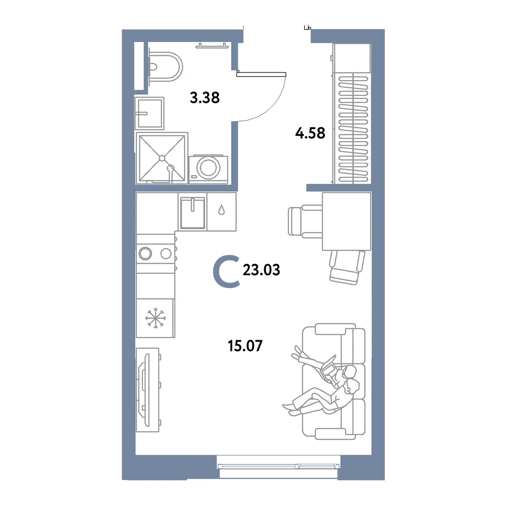 Планировка: Остров-сад Студия 23,03м²