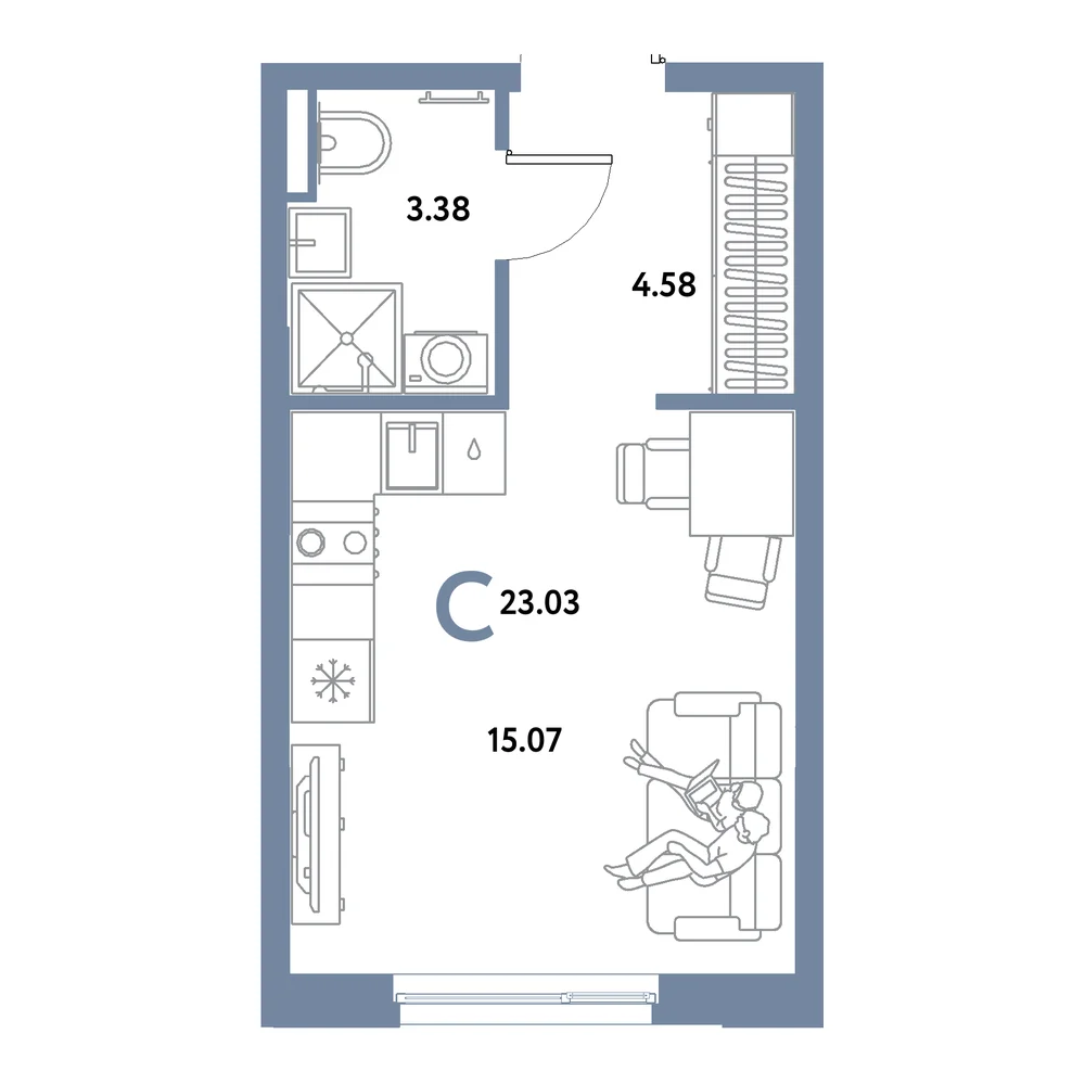 Планировка: Остров-сад Студия 23,03м²