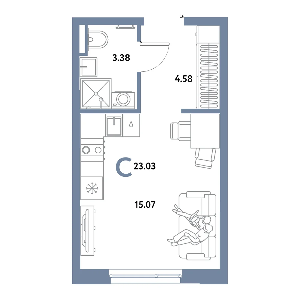 Планировка: Остров-сад Студия 23,03м²
