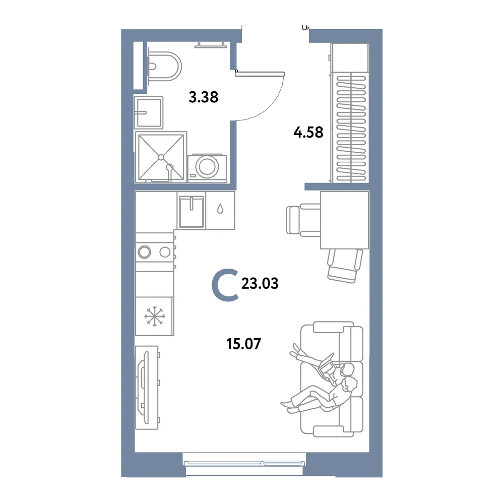 Планировка: Остров-сад Студия 23,03м²