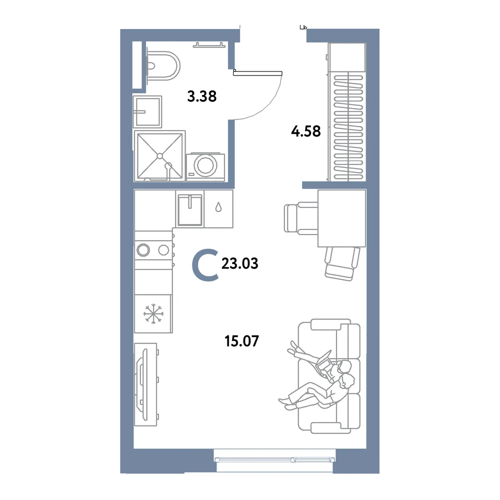 Планировка: Остров-сад Студия 23,03м²