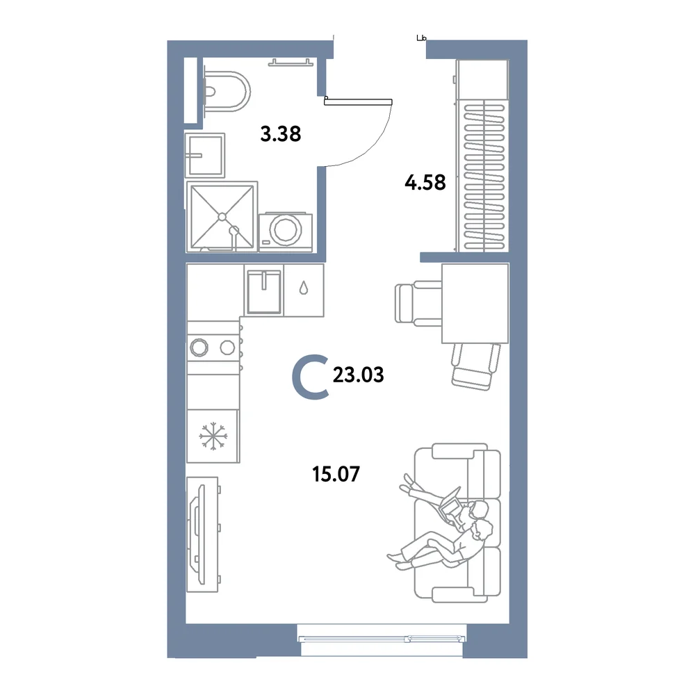 Планировка: Остров-сад Студия 23,03м²