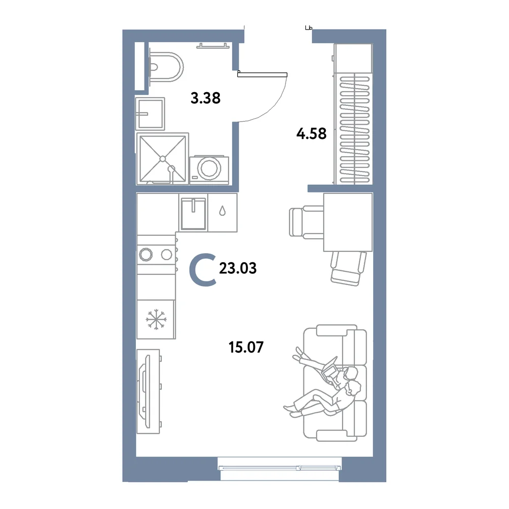 Планировка: Остров-сад Студия 23,03м²