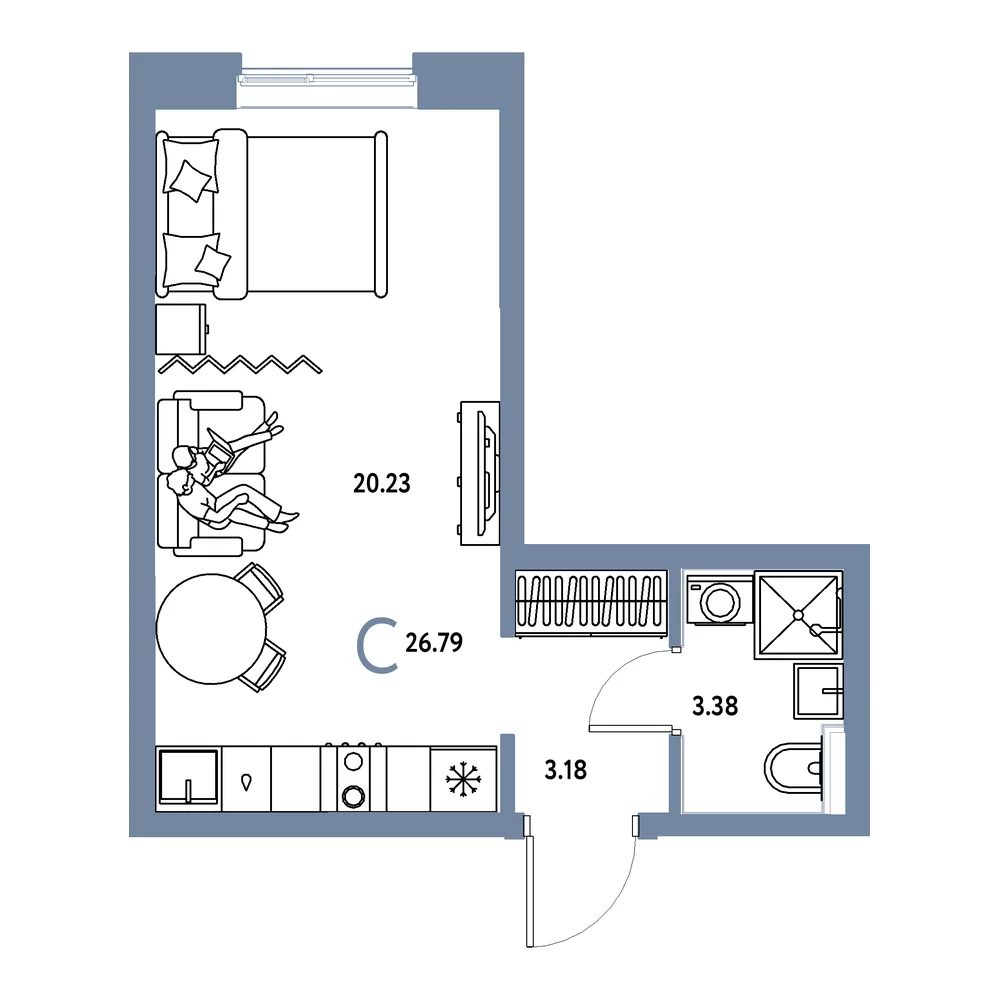 Планировка: Остров-сад Студия 26,79м²