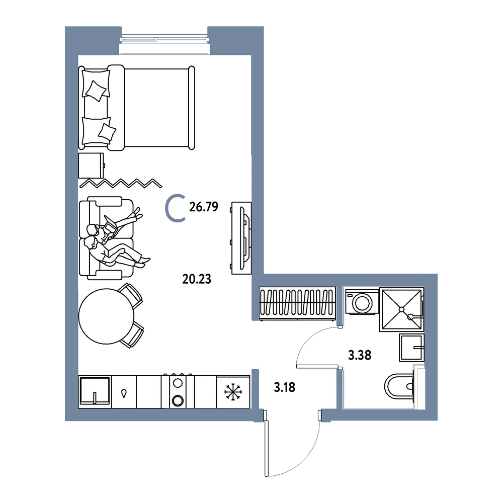 Планировка: Остров-сад Студия 26,79м²