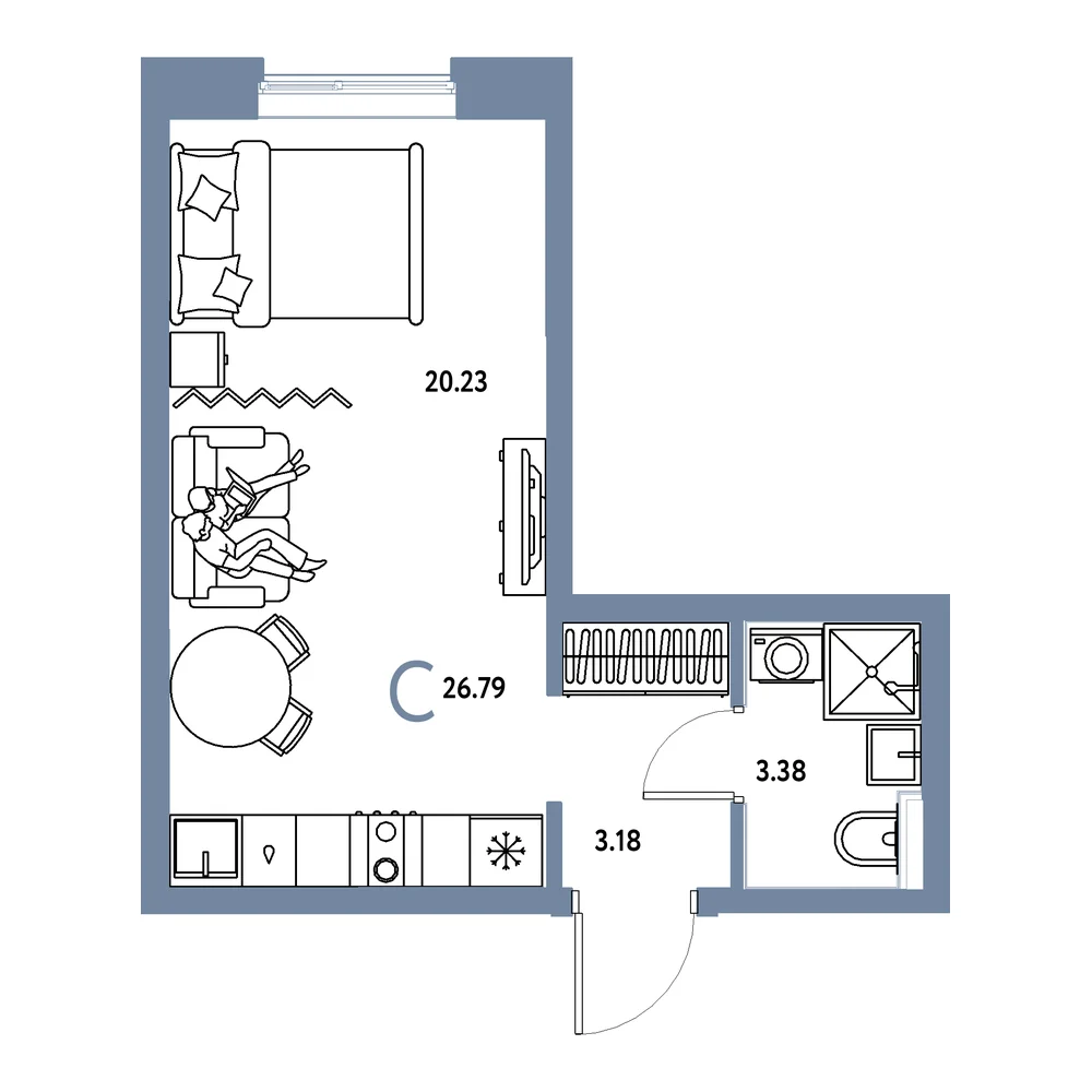 Планировка: Остров-сад Студия 26,79м²