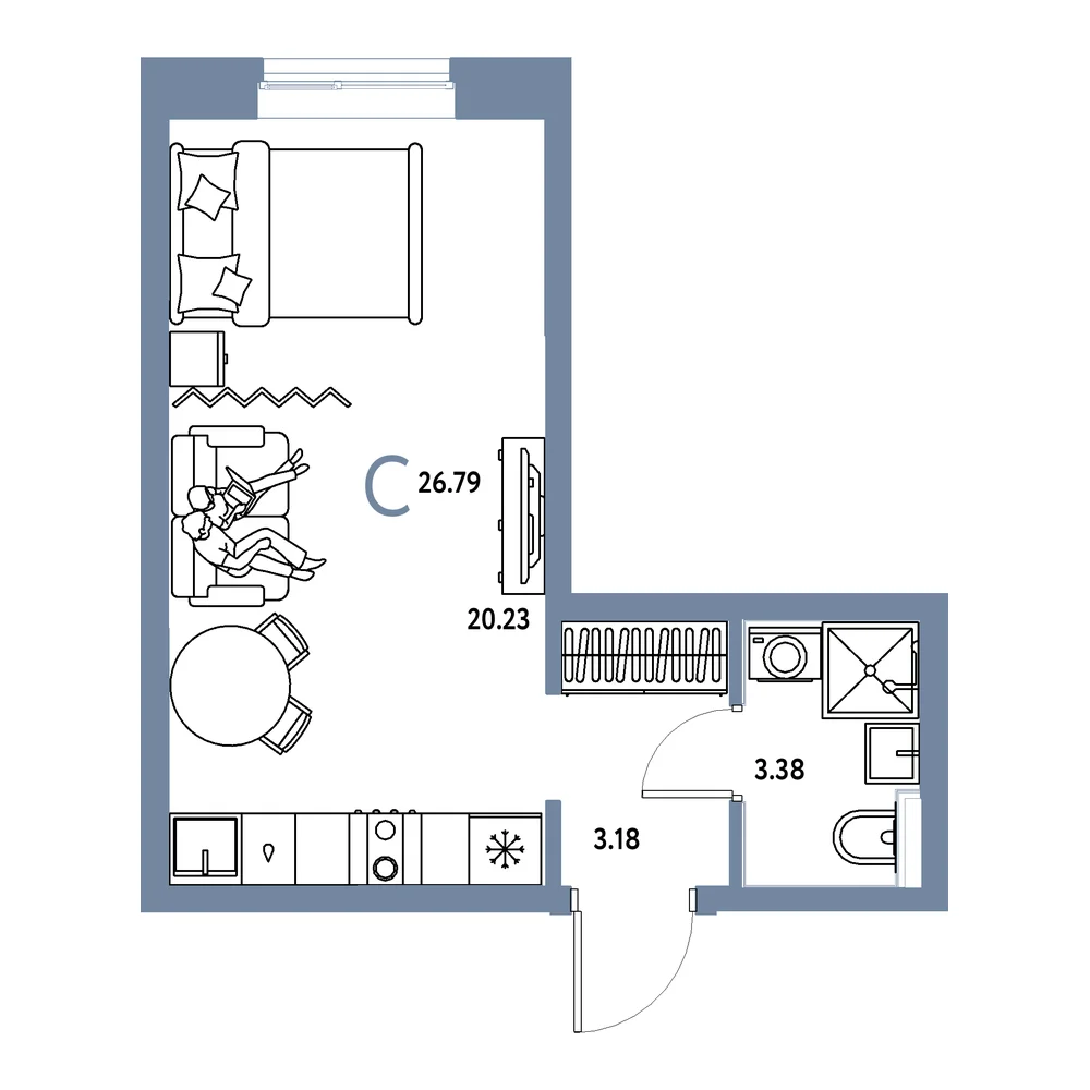 Планировка: Остров-сад Студия 26,79м²