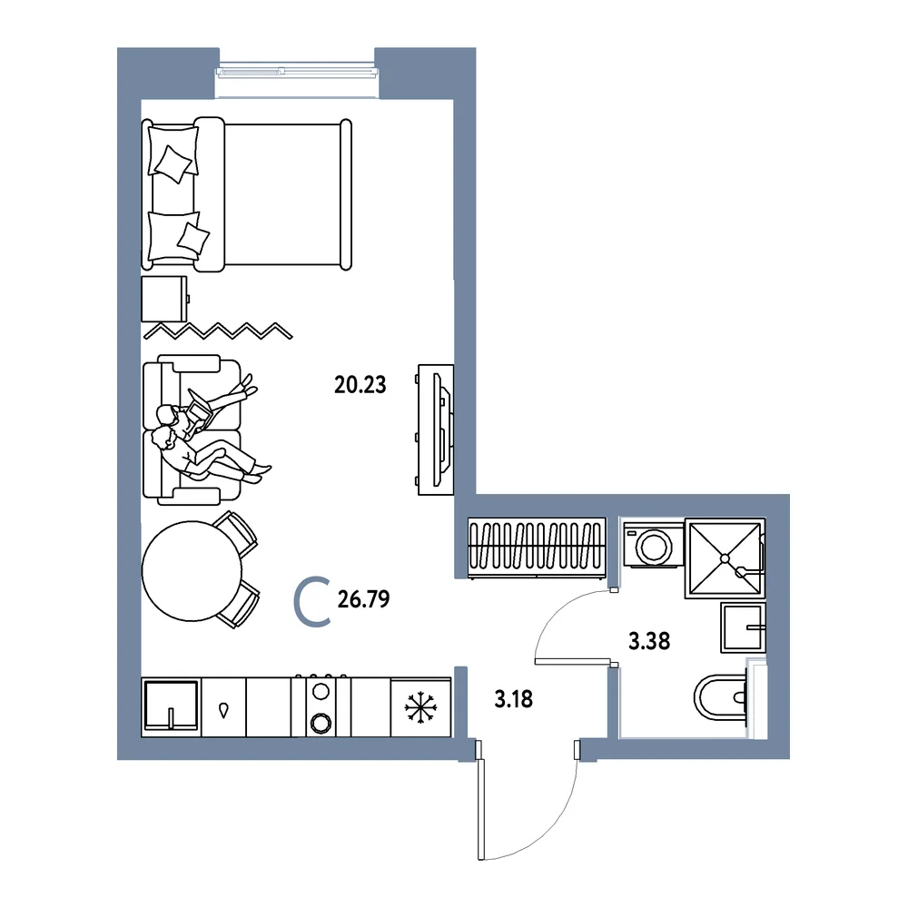 Планировка: Остров-сад Студия 26,79м²