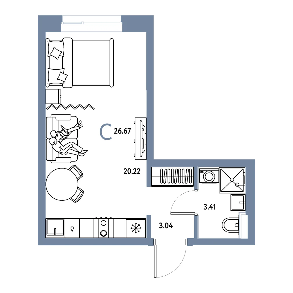 Планировка: Остров-сад Студия 26,67м²