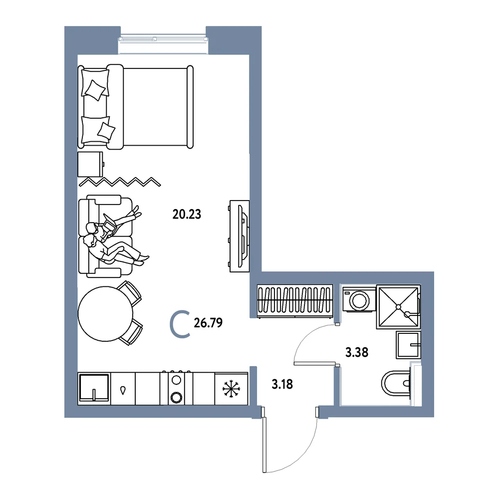 Планировка: Остров-сад Студия 26,79м²