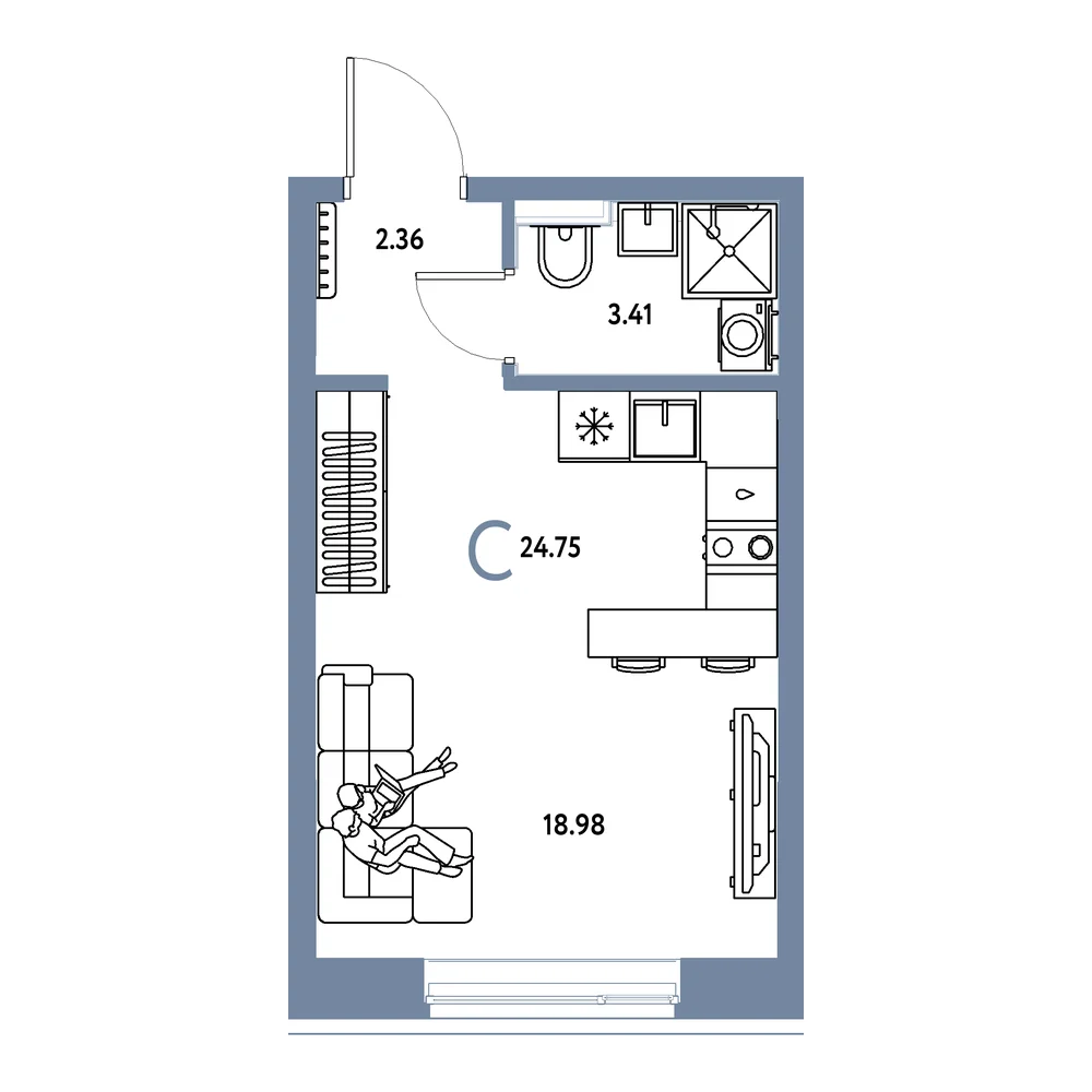Планировка: Остров-сад Студия 24,75м²