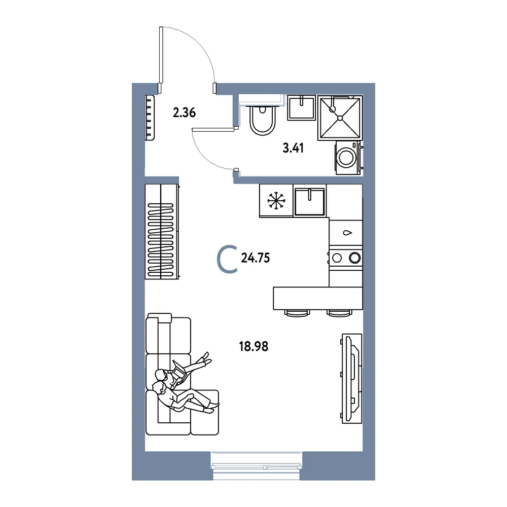 Планировка: Остров-сад Студия 24,75м²