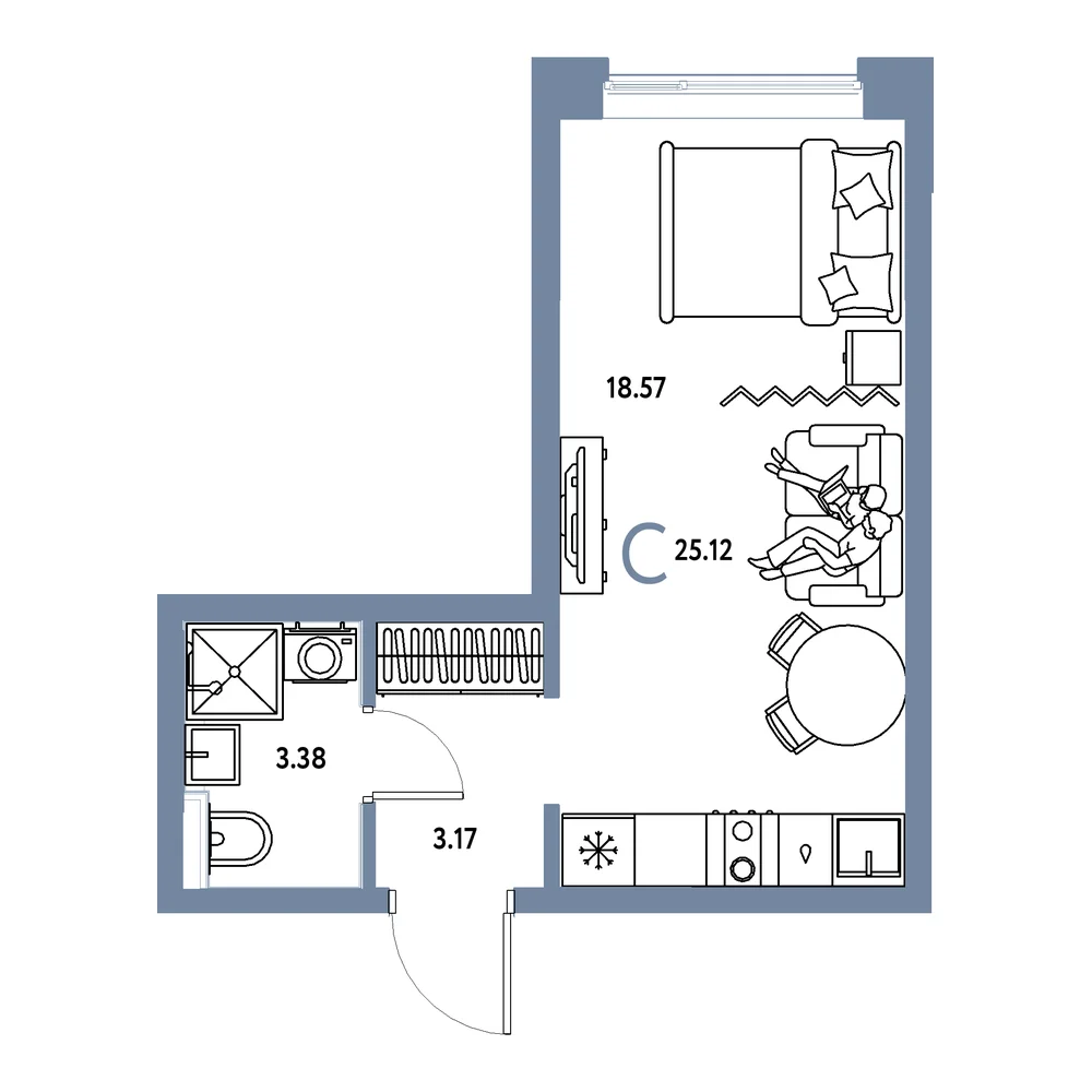 Планировка: Остров-сад Студия 25,12м²