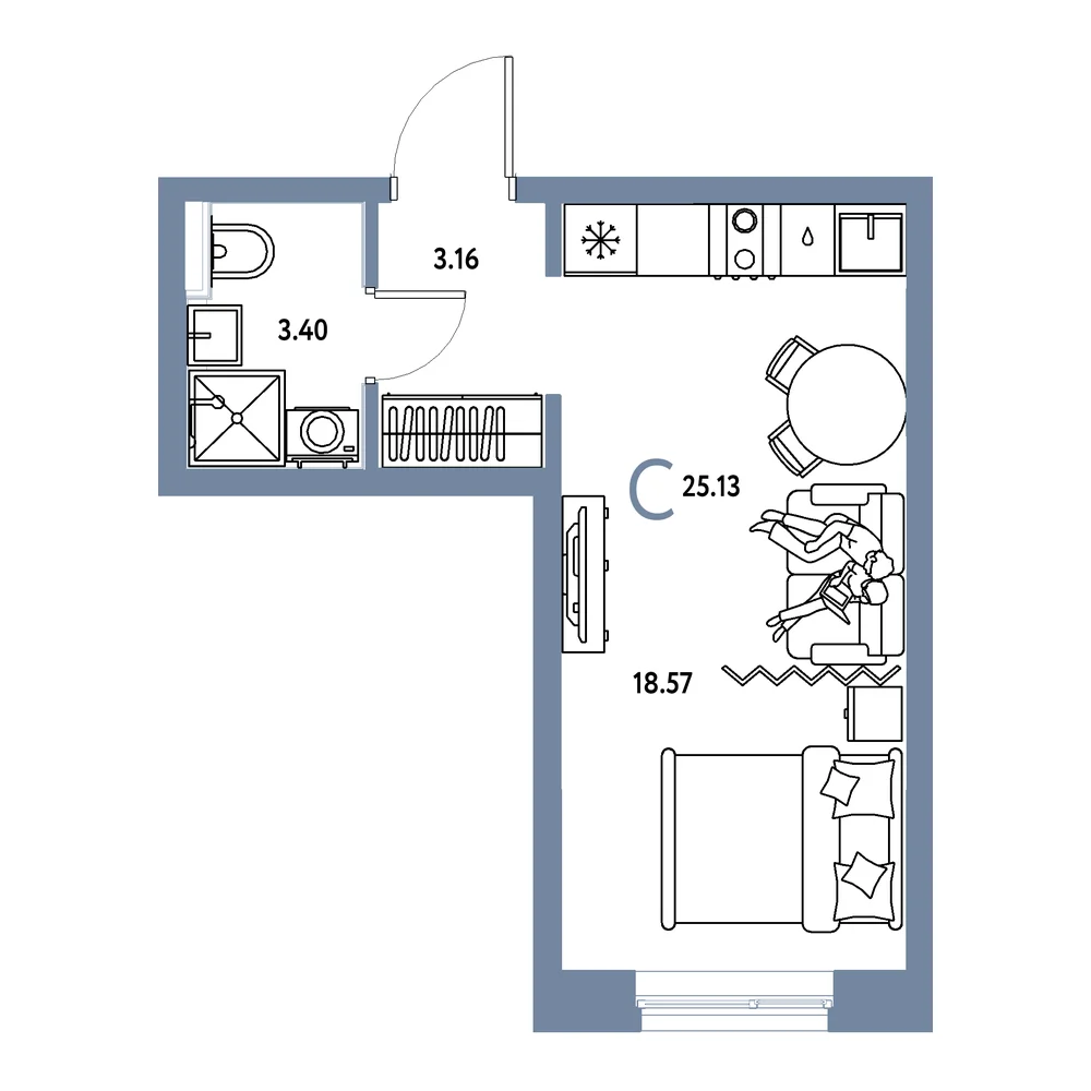 Планировка: Остров-сад Студия 25,13м²