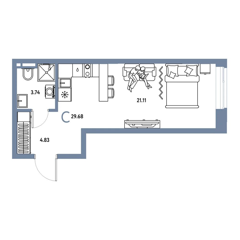 Планировка: Остров-сад Студия 29,68м²