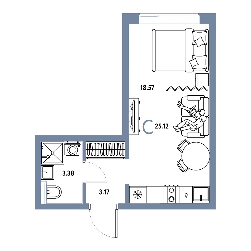 Планировка: Остров-сад Студия 25,12м²