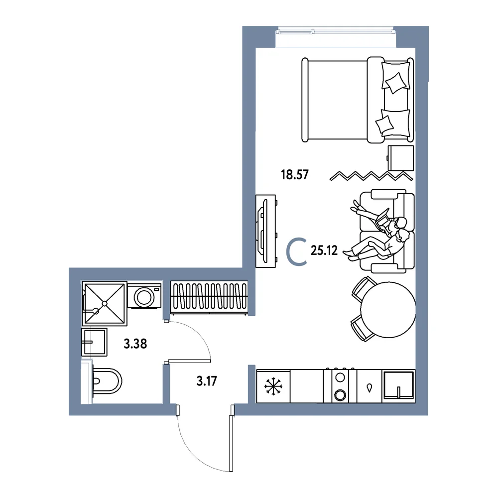 Планировка: Остров-сад Студия 25,12м²