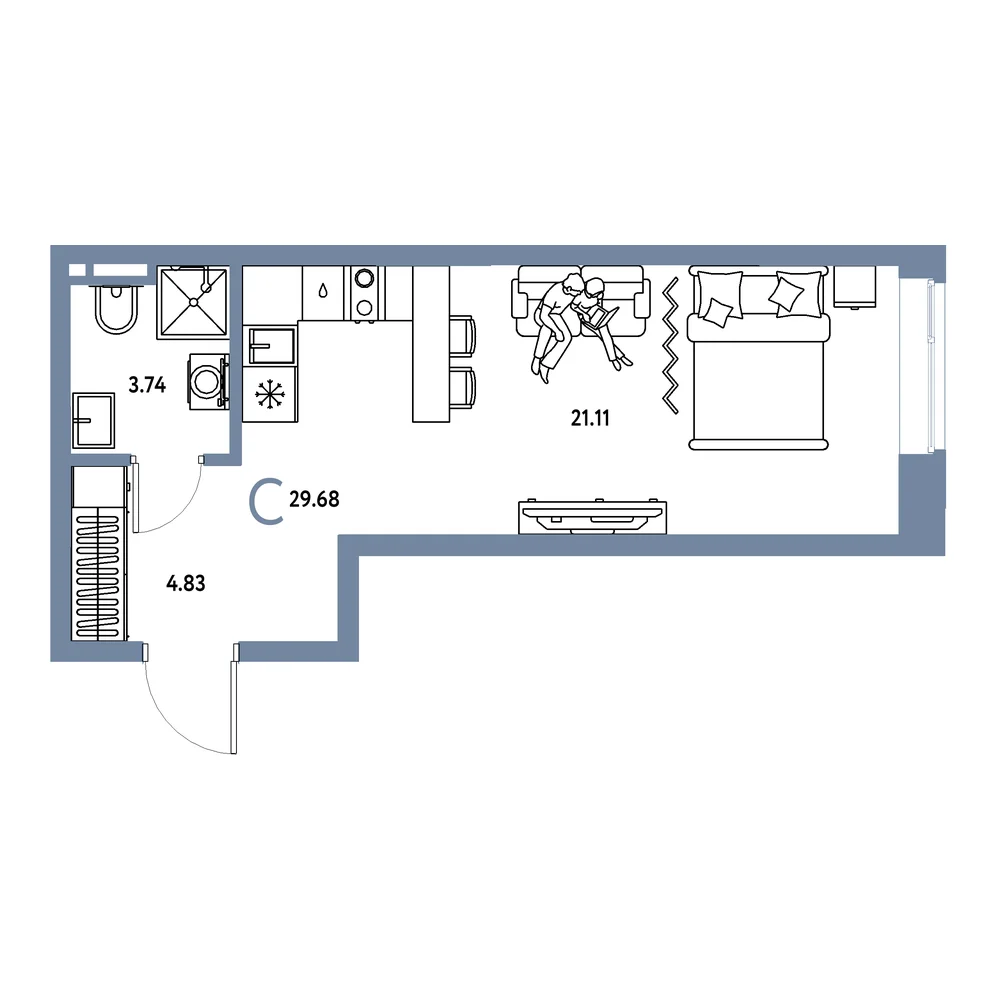 Планировка: Остров-сад Студия 29,68м²