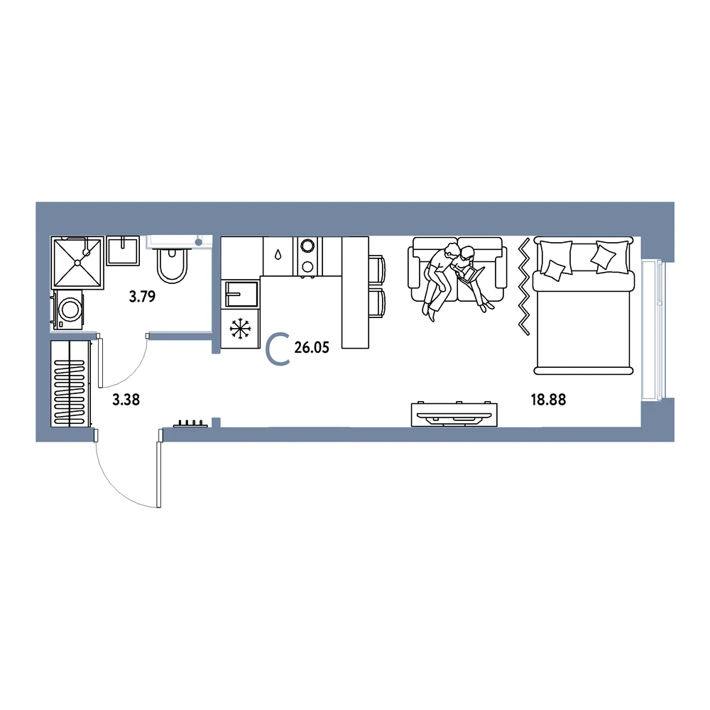 Планировка: Остров-сад Студия 26,05м²