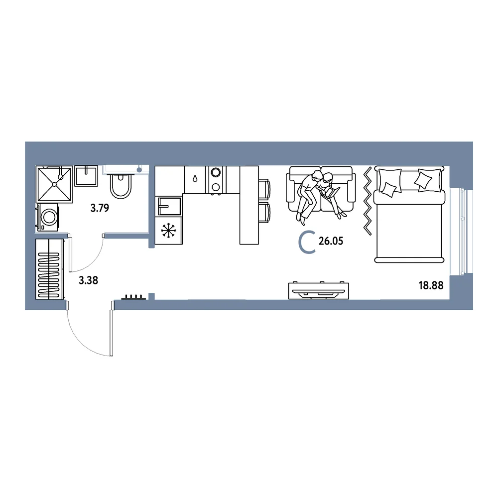 Планировка: Остров-сад Студия 26,05м²