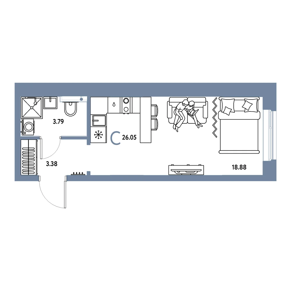 Планировка: Остров-сад Студия 26,05м²