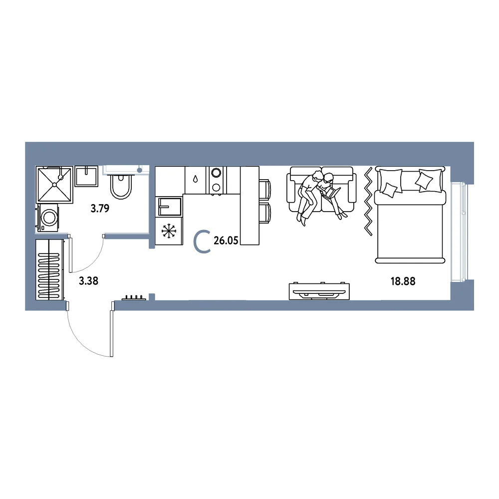 Планировка: Остров-сад Студия 26,05м²