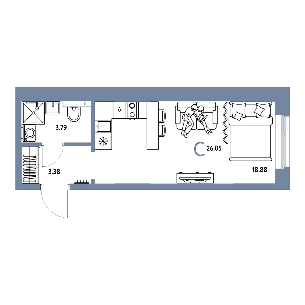 Планировка: Остров-сад Студия 26,05м²