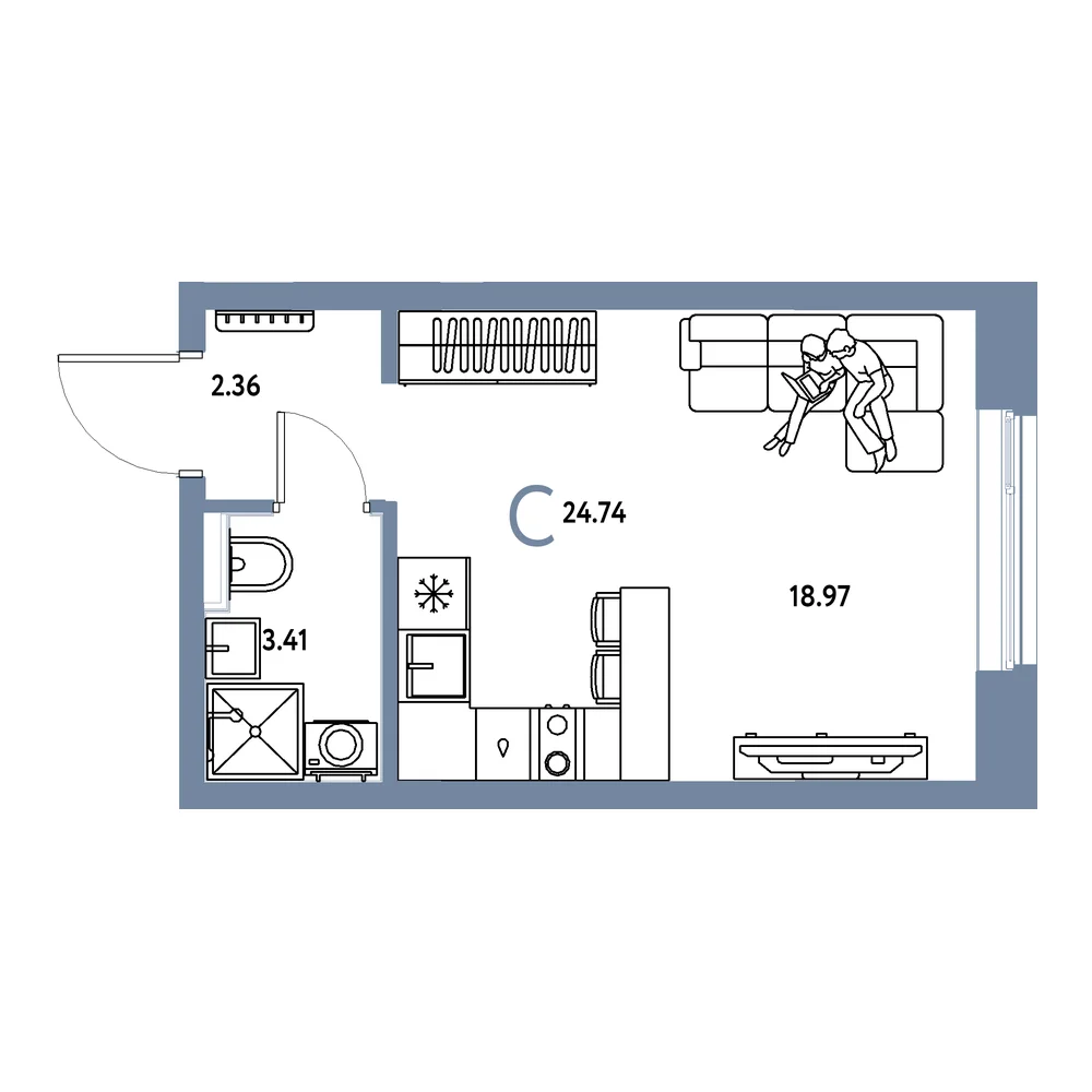 Планировка: Остров-сад Студия 24,74м²