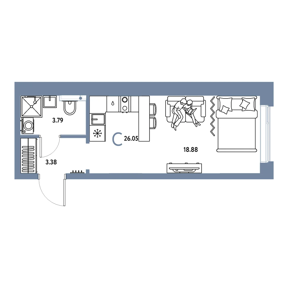 Планировка: Остров-сад Студия 26,05м²
