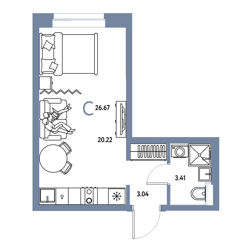 Планировка: Остров-сад Студия 26,67м²