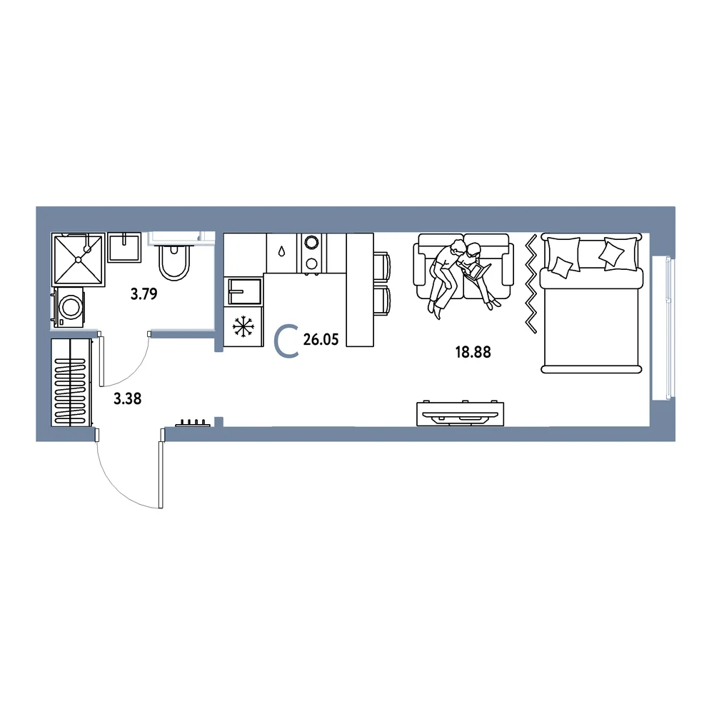 Планировка: Остров-сад Студия 26,05м²