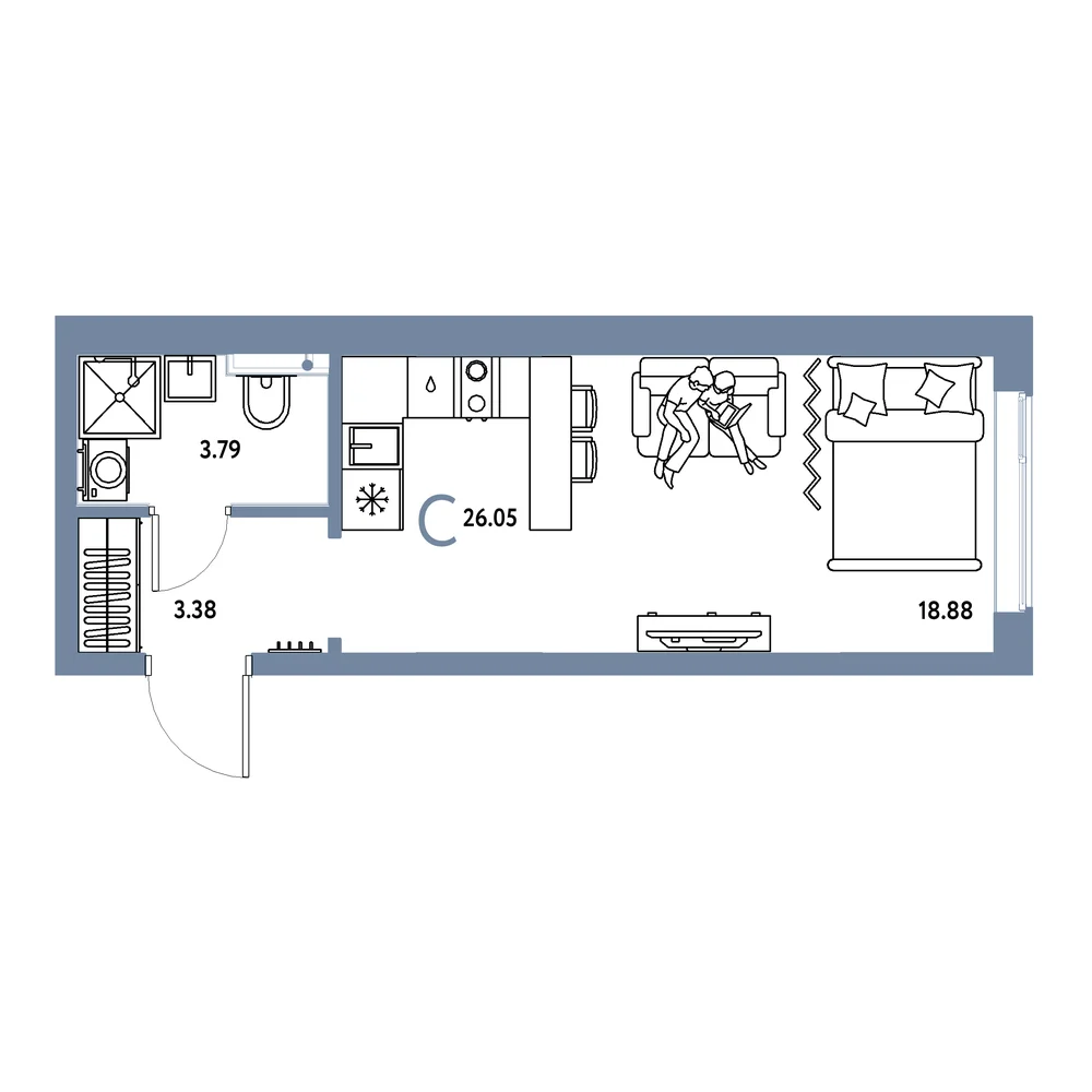 Планировка: Остров-сад Студия 26,05м²