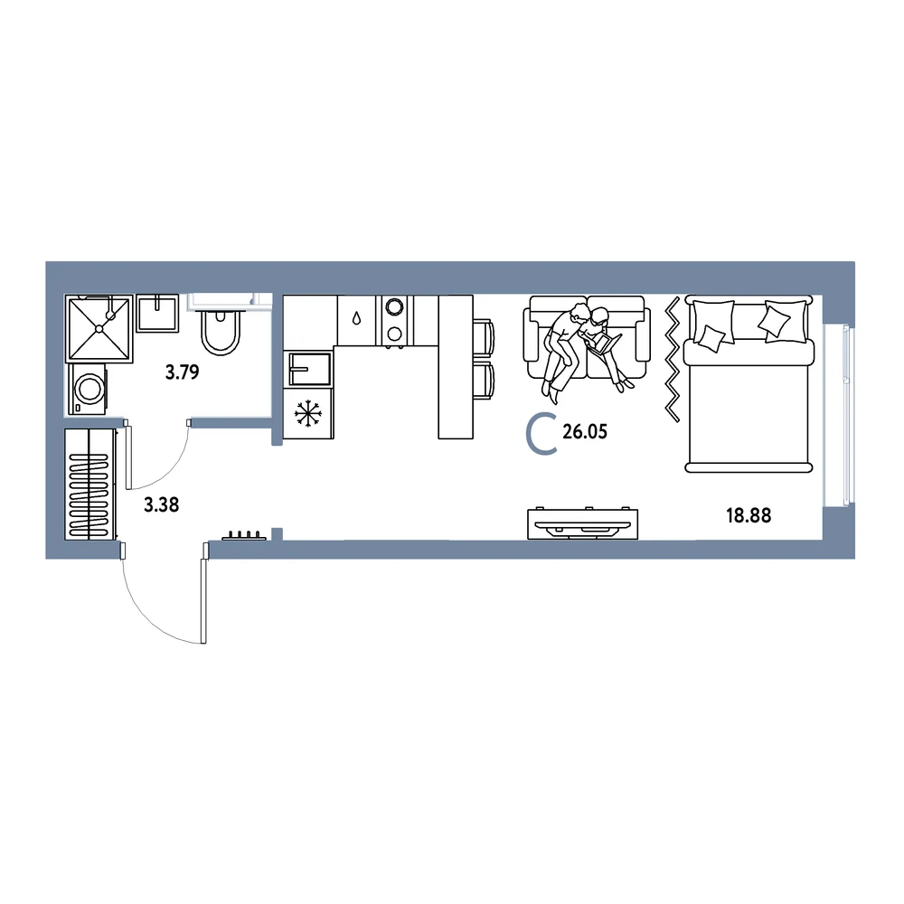 Планировка: Остров-сад Студия 26,05м²