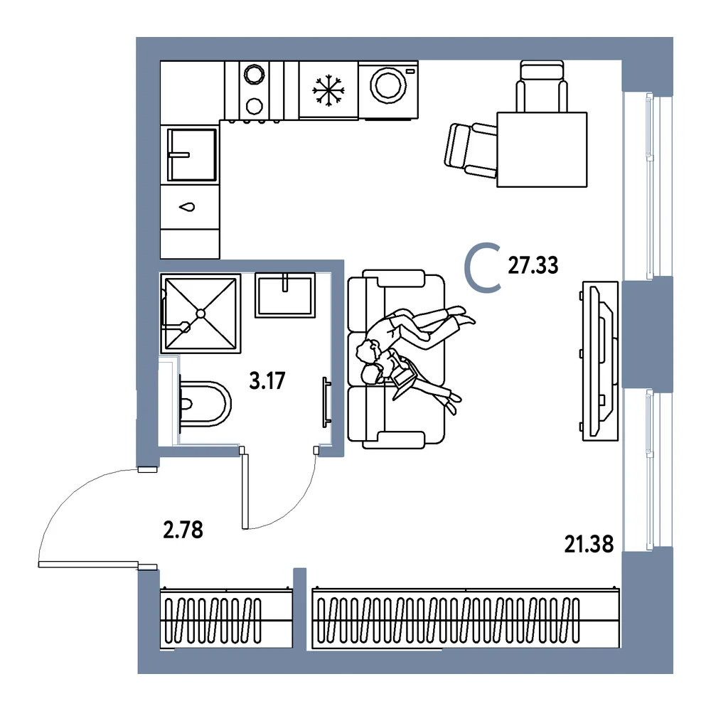 Планировка: Остров-сад Студия 27,33м²